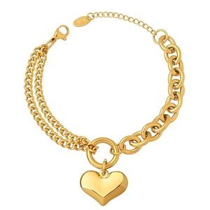 Gold Heart Charm Chain Bracelet